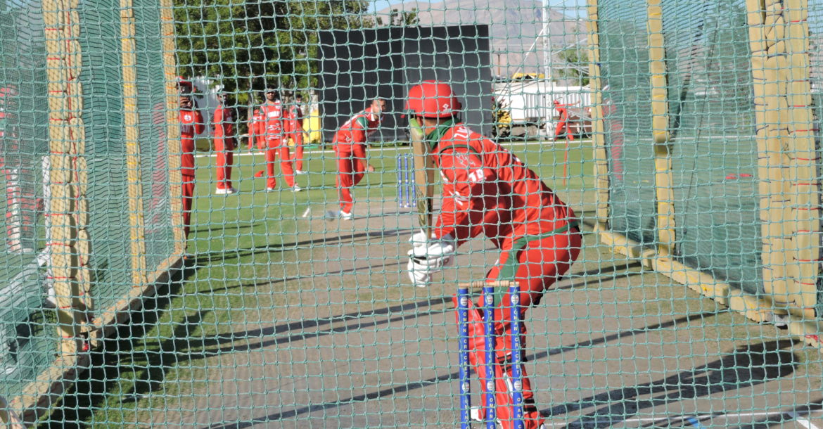 Oman players having net practice in Amerat