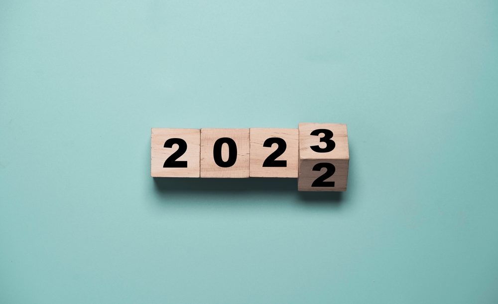 Flipping,Of,2022,To,2023,On,Wooden,Block,Cube,For